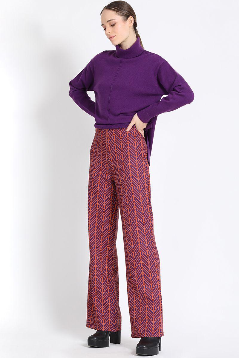 Pantalon Recto Estampado Contraste Naranjo Liola-1