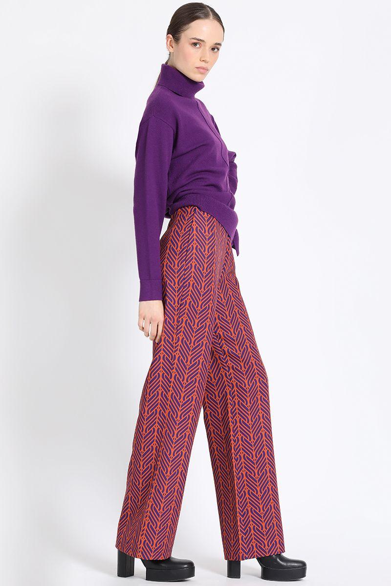 Pantalon Recto Estampado Contraste Naranjo Liola-2