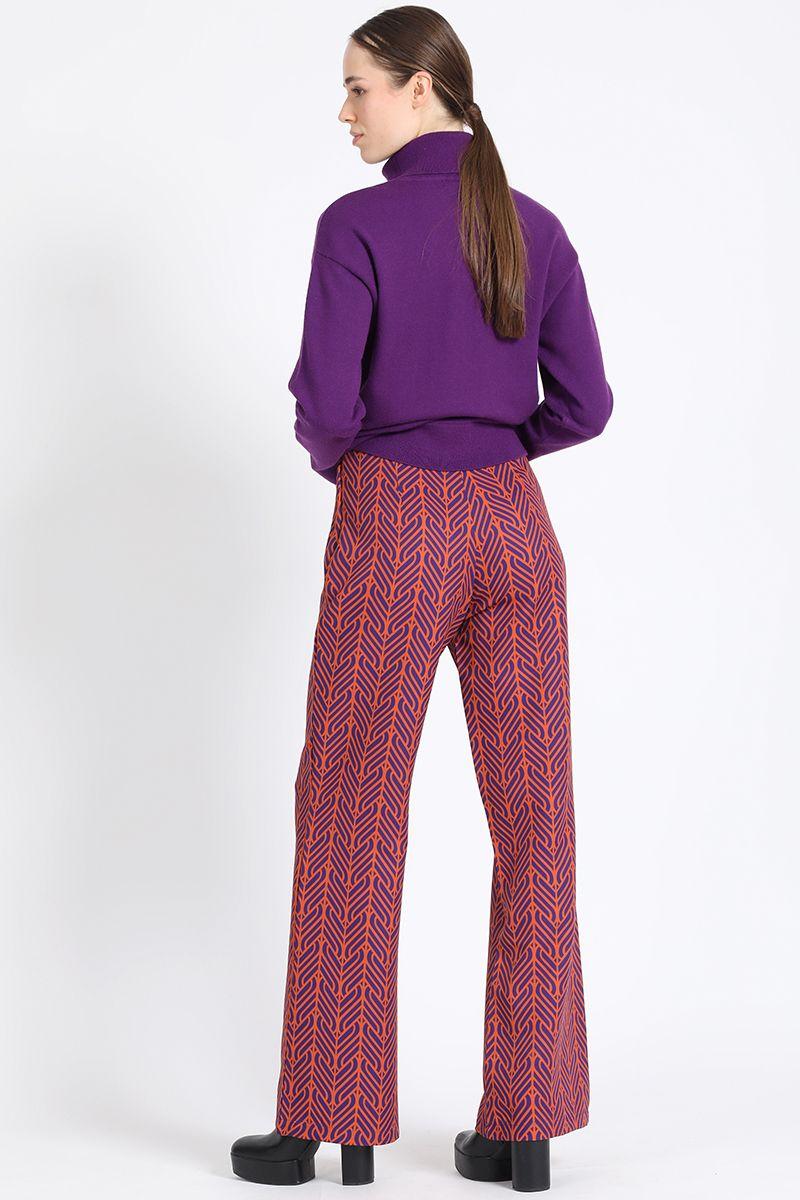 Pantalon Recto Estampado Contraste Naranjo Liola-3