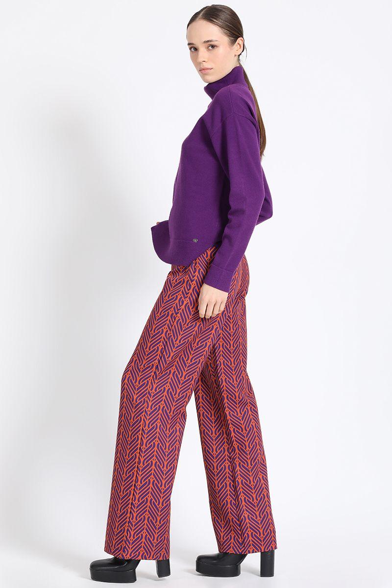 Pantalon Recto Estampado Contraste Naranjo Liola-4