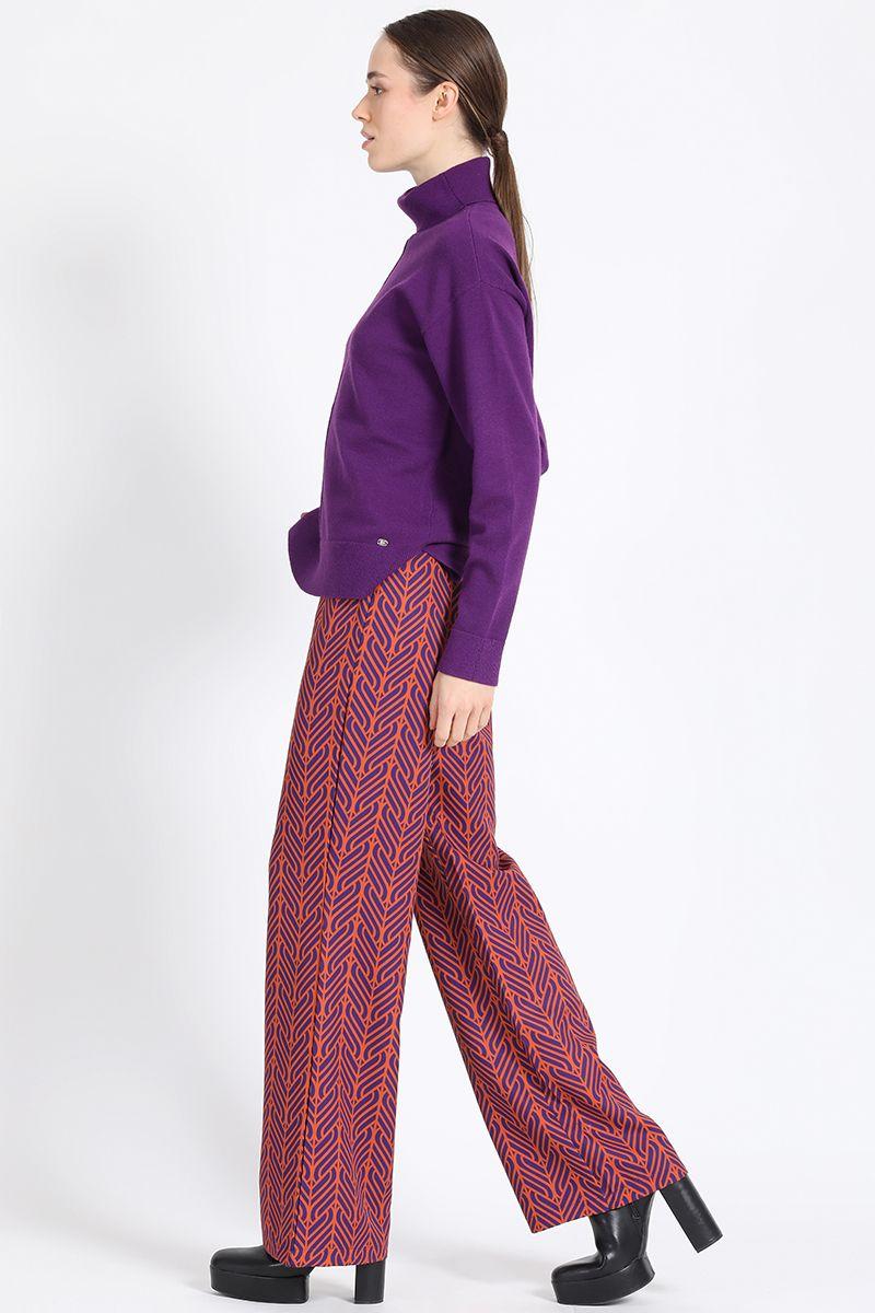 Pantalon Recto Estampado Contraste Naranjo Liola-5