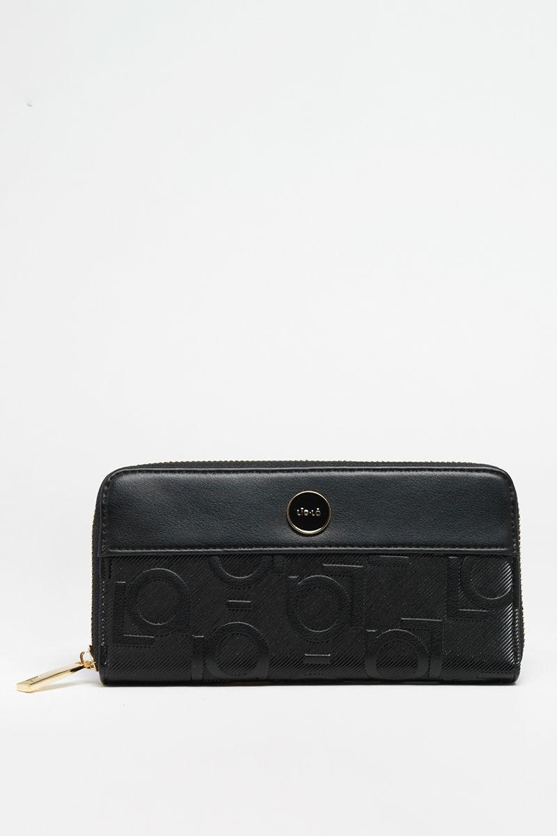 Billetera Efecto Cuero Textura Logo Liola, Negro Liola-0