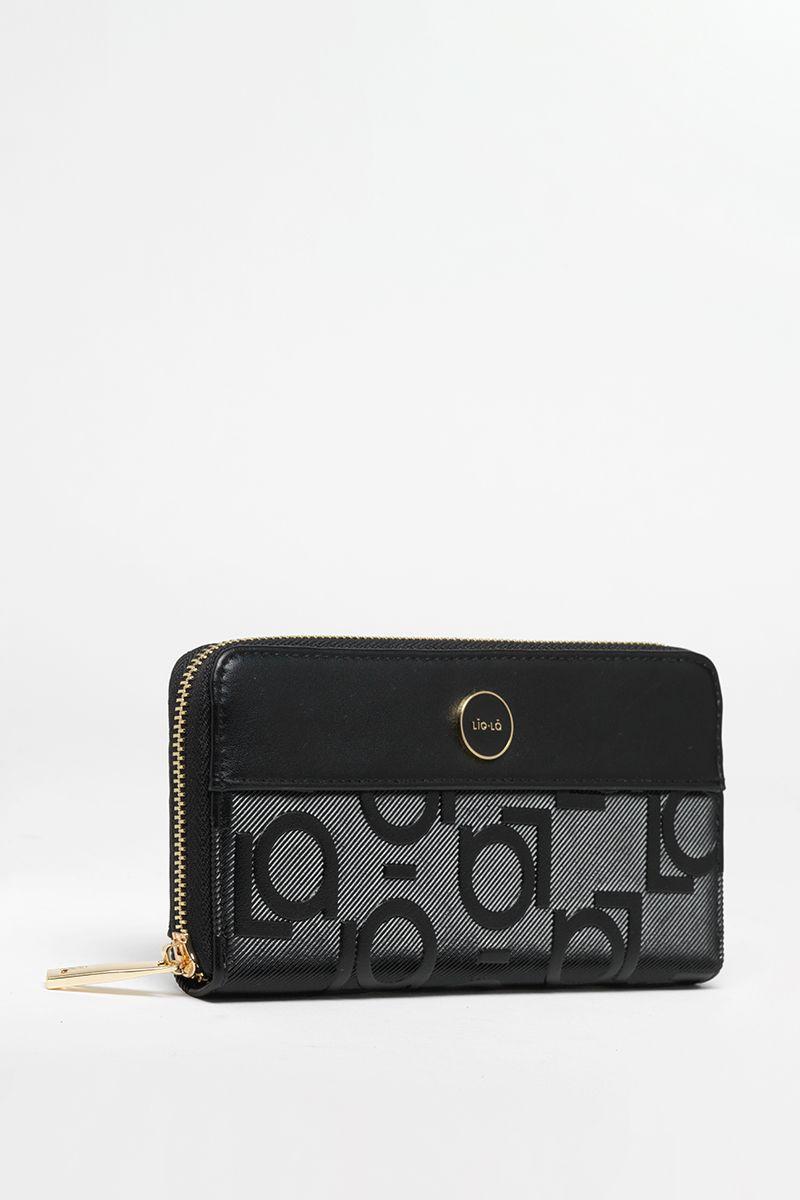 Billetera Efecto Cuero Textura Logo Liola, Negro Liola-1