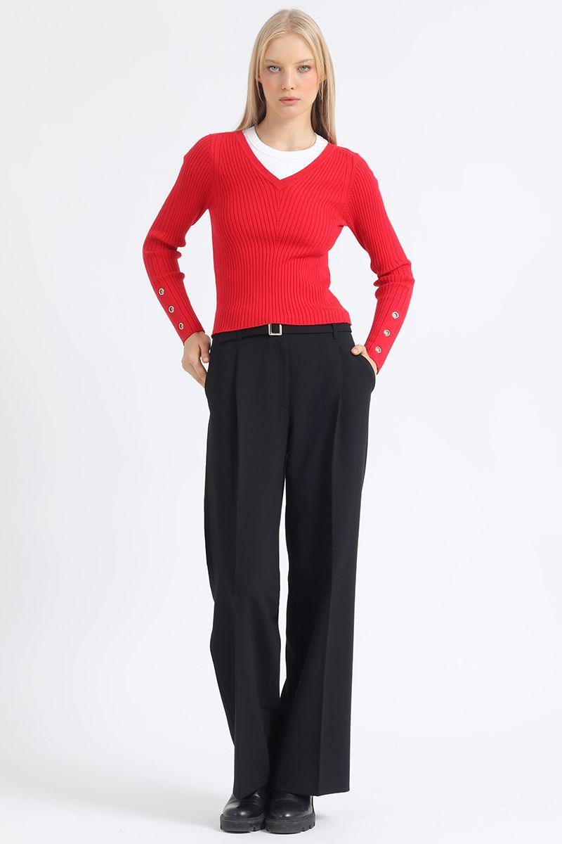 Sweater Tejido Punto, Boton Decorativo, Rojo Liola-1