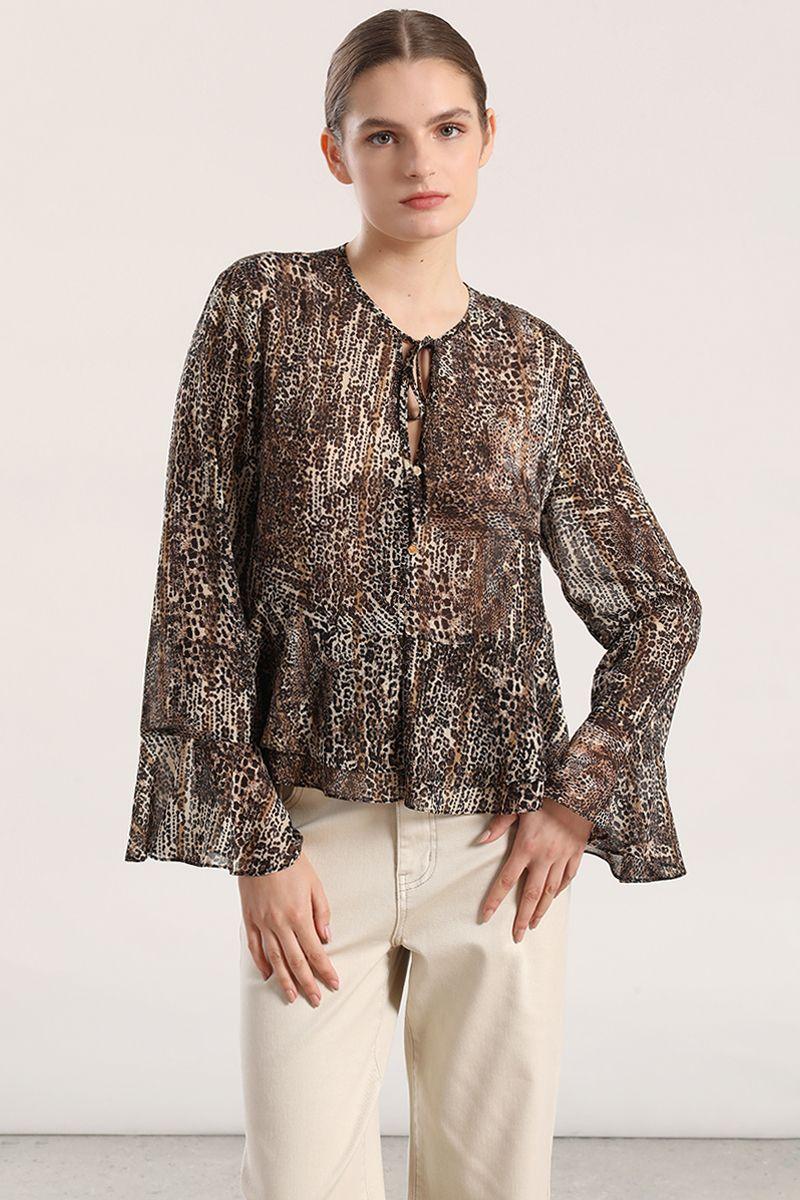 Blusa gasa estampado mujer Liola café-0