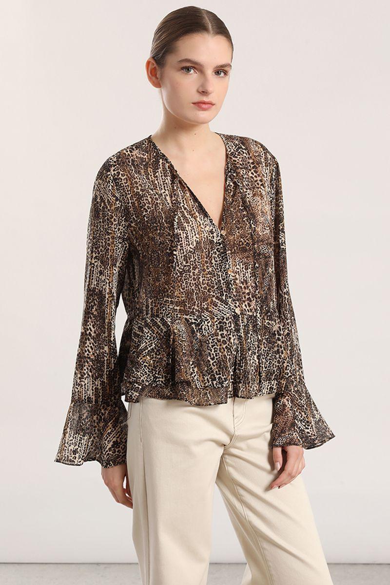 Blusa gasa estampado mujer Liola café-3