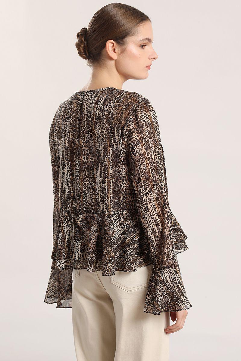 Blusa gasa estampado mujer Liola café-4