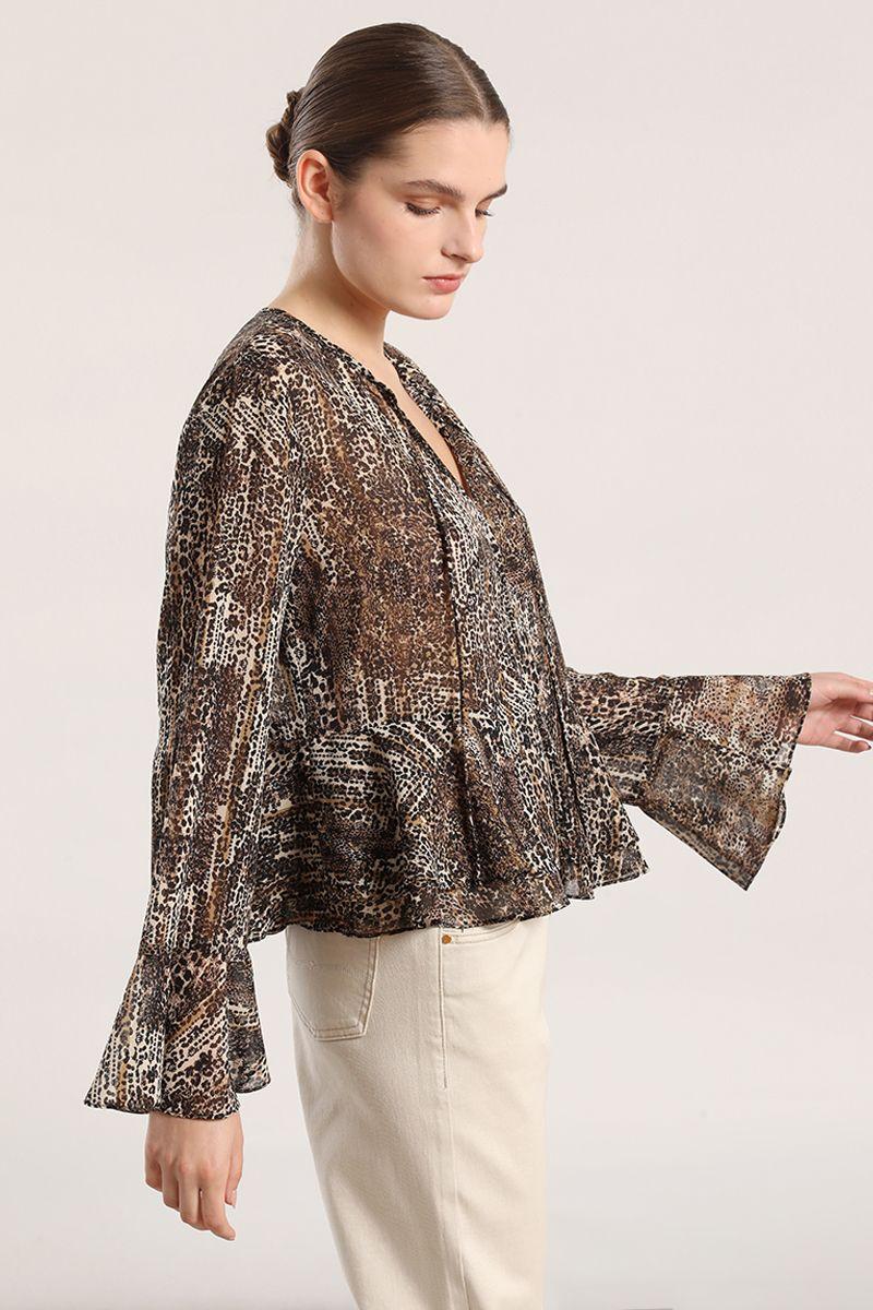 Blusa gasa estampado mujer Liola café-5