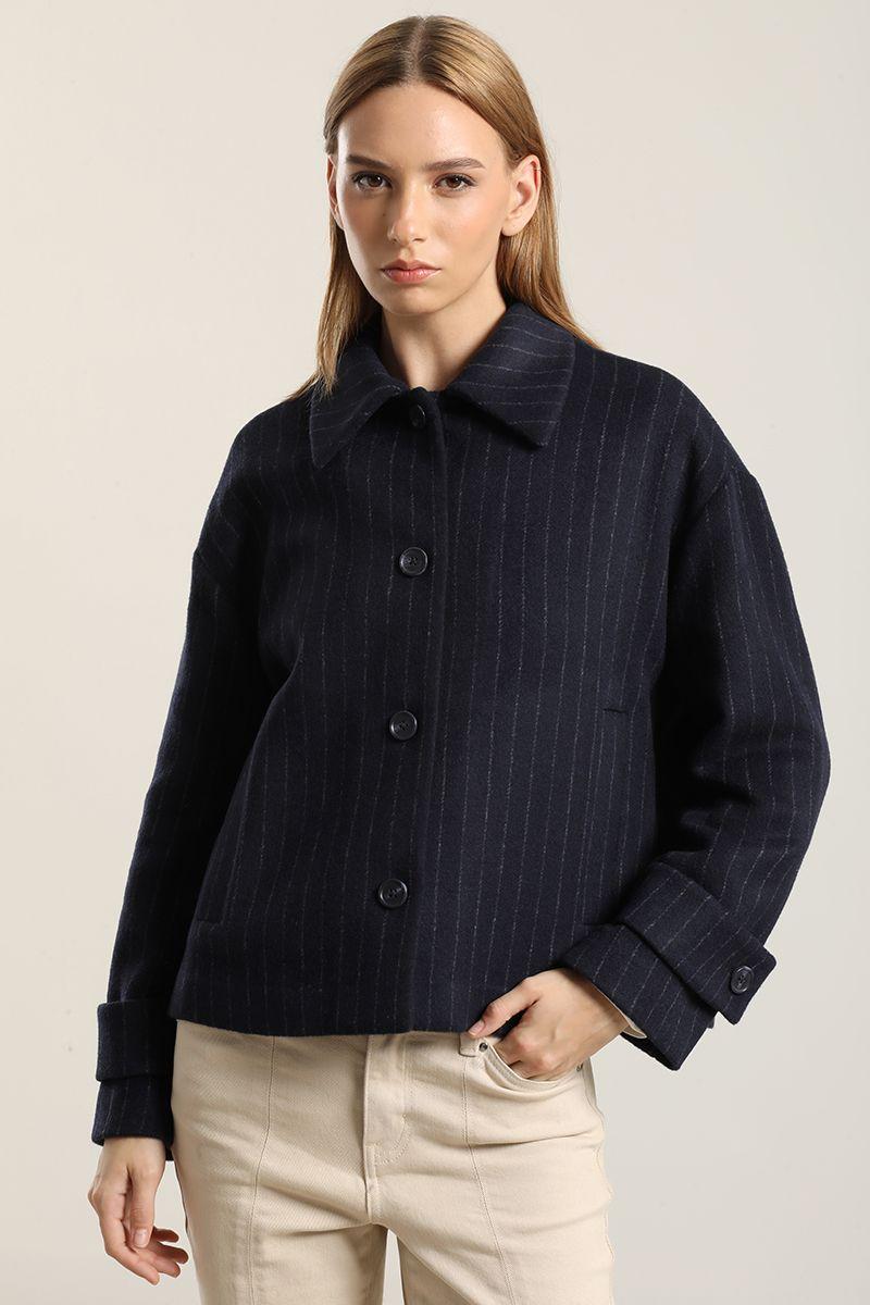 Chaqueta Con Lana, Listado Azul Liola-0