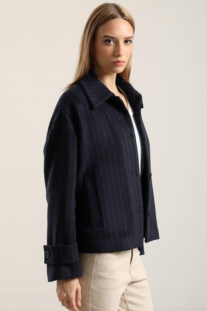 Chaqueta Con Lana, Listado Azul Liola-4