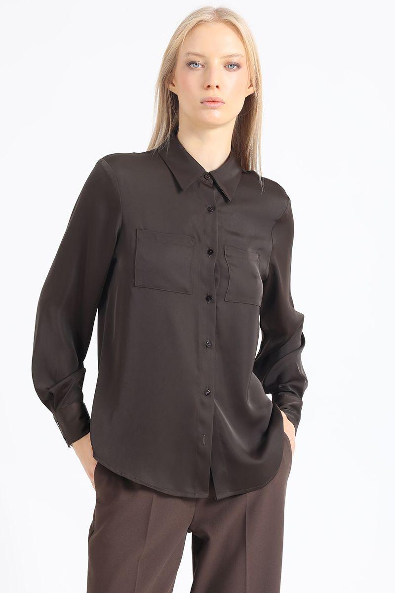 Blusa Basica Satin, Chocolate Liola-2
