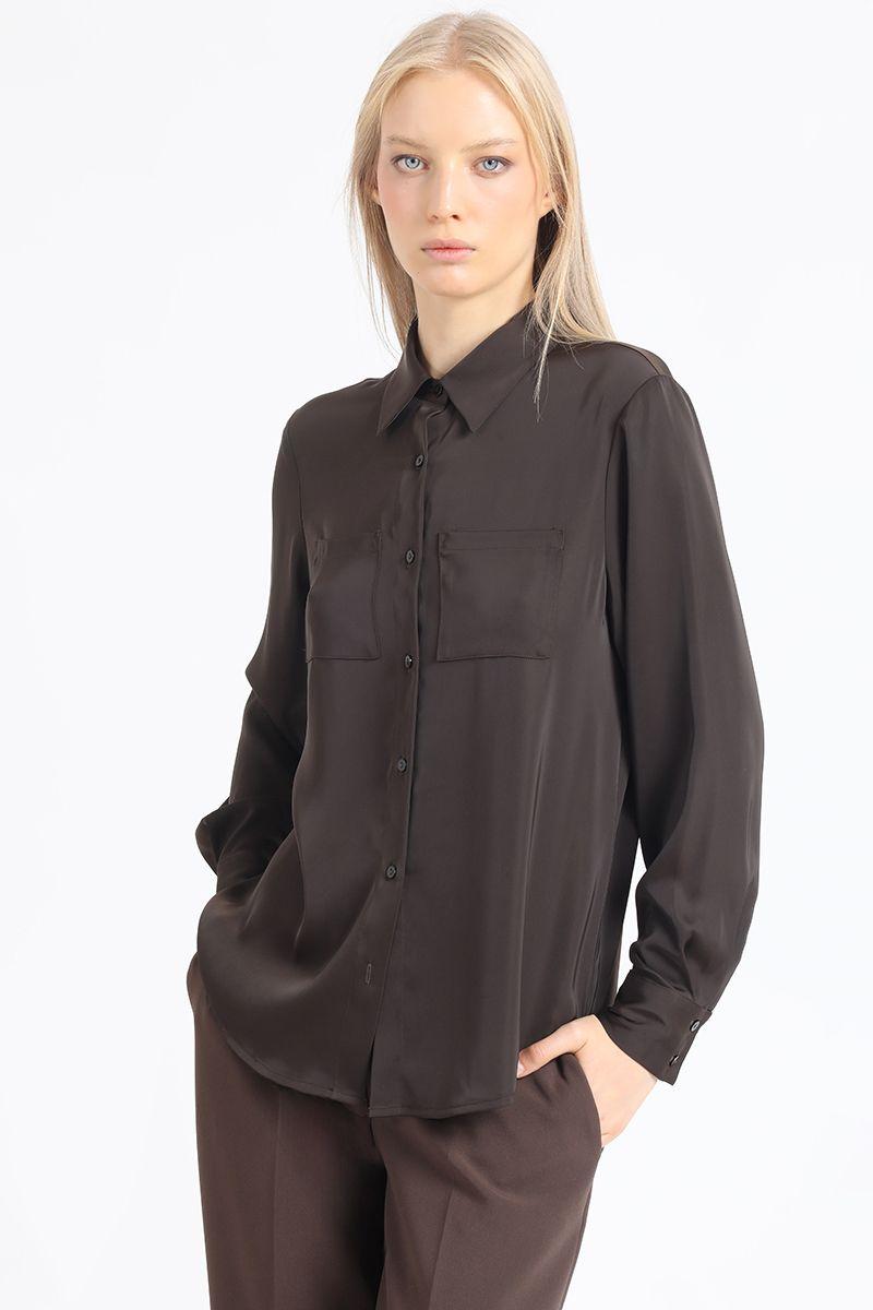 Blusa Basica Satin, Chocolate Liola-5