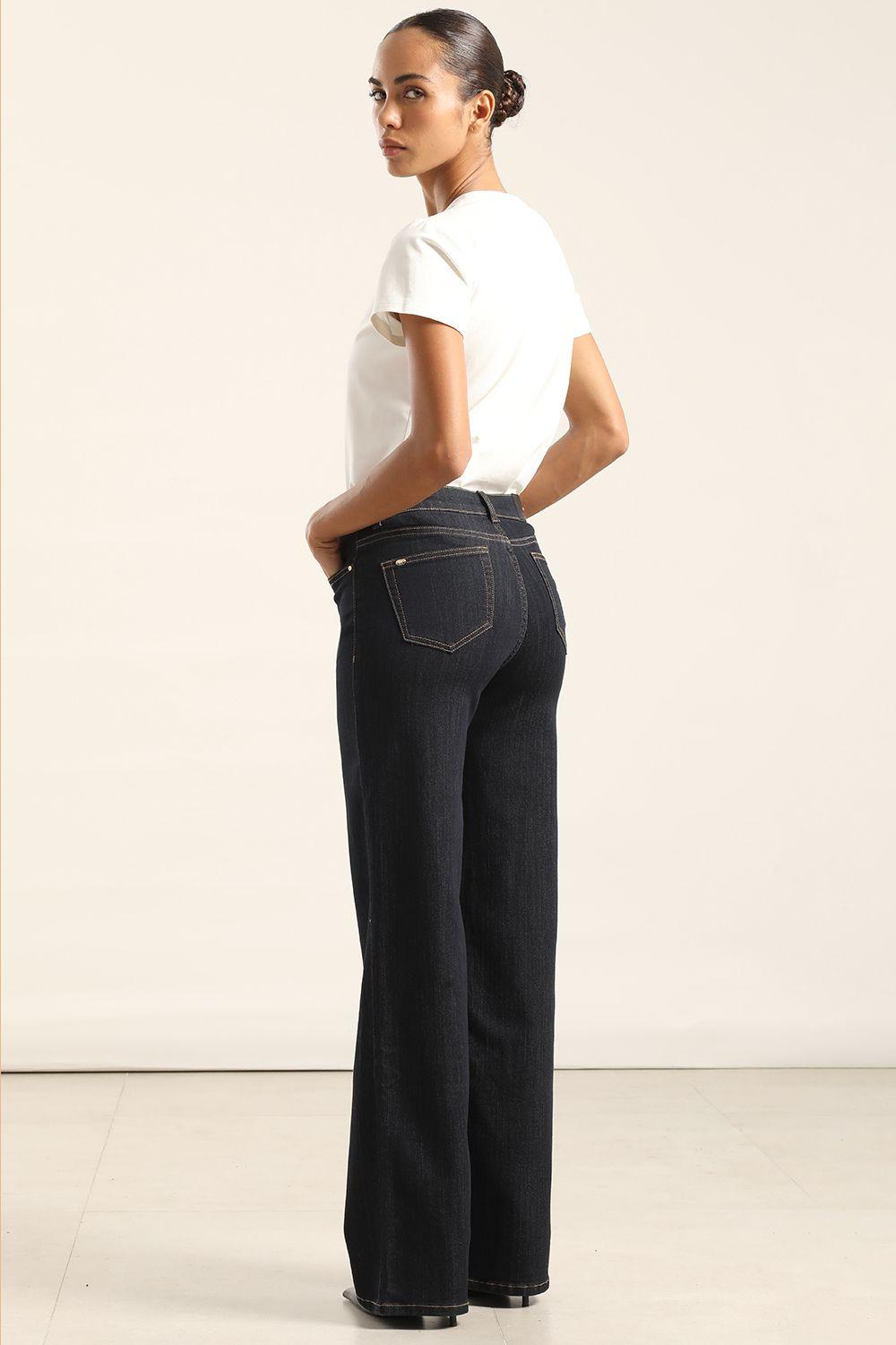 Jeans Straight, Tiro Medio, Indigo Liola-4
