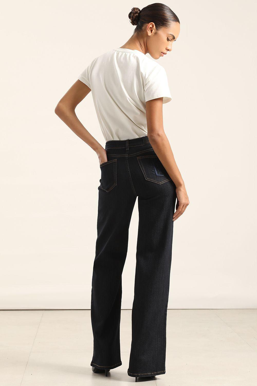 Jeans Straight, Tiro Medio, Indigo Liola-5