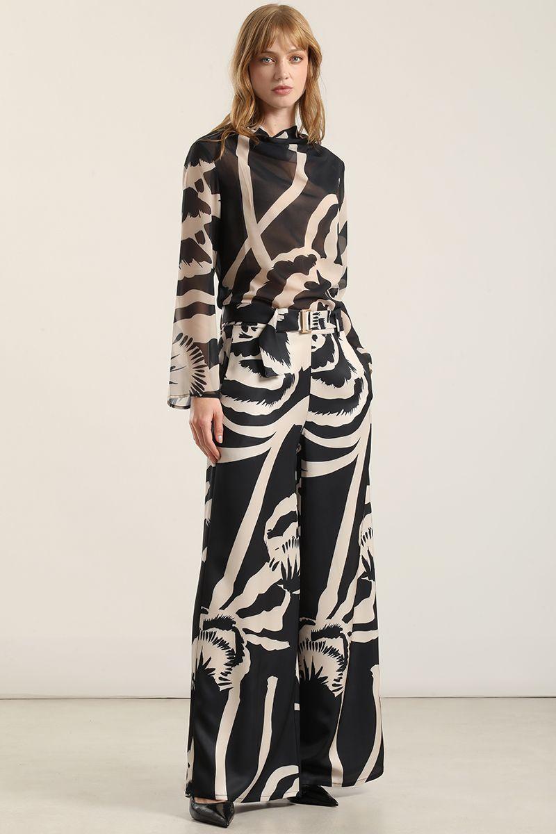 Pantalon Ancho Estampado, Negro Liola-0