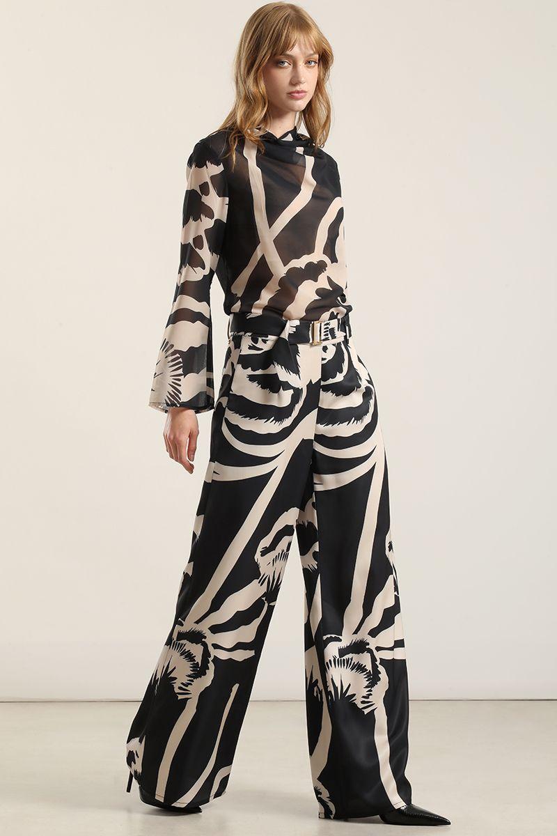 Pantalon Ancho Estampado, Negro Liola-1