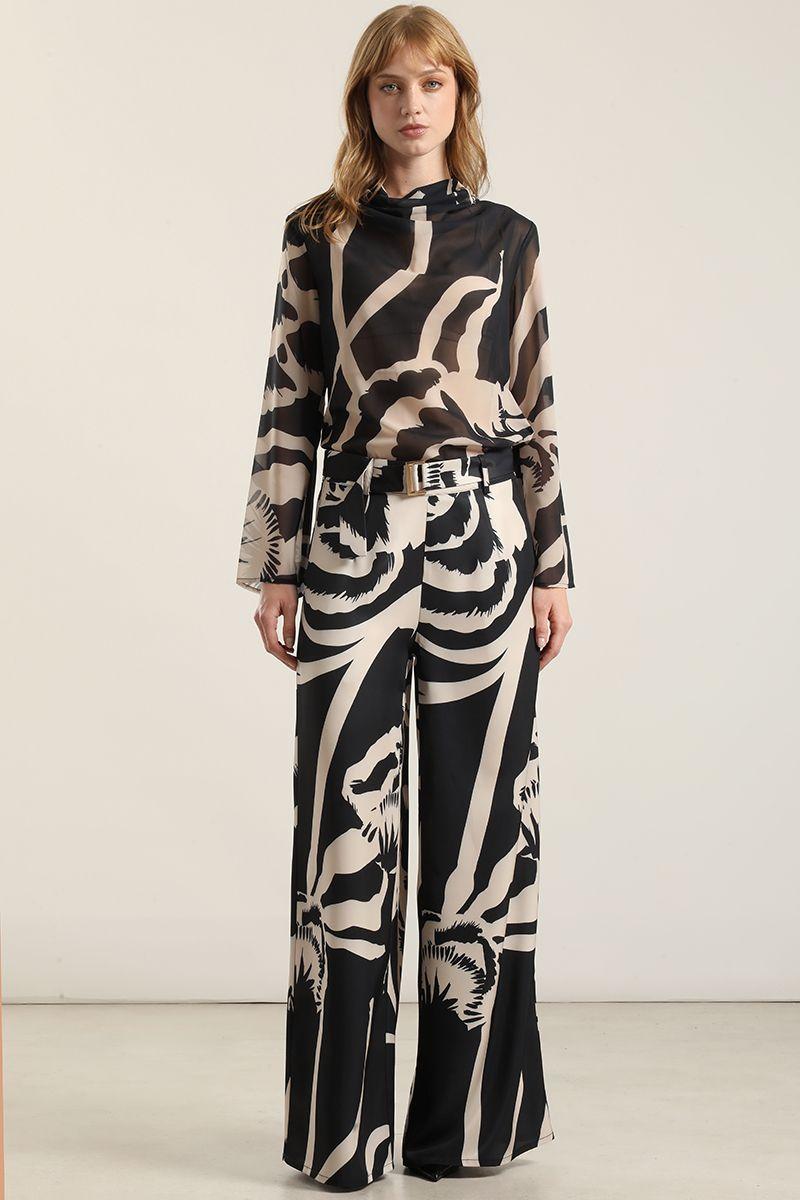 Pantalon Ancho Estampado, Negro Liola-4