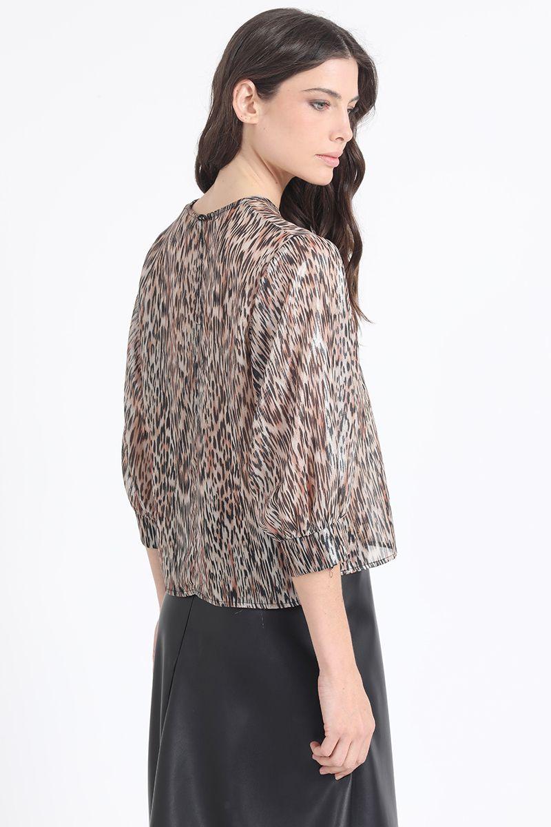 Blusa Gasa Folia Estampado Animal, Café Liola-3