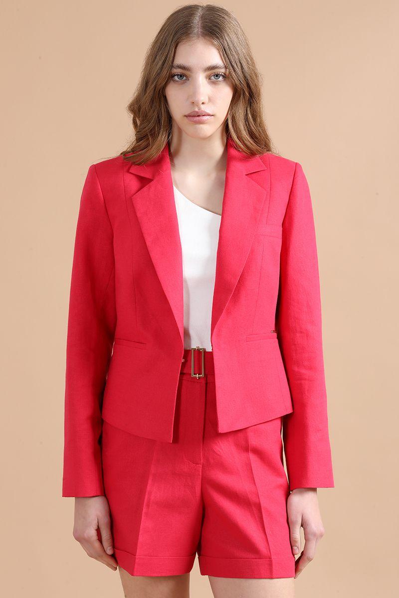 Blazer Cropped Lono Algodón, Guinda Liola-0