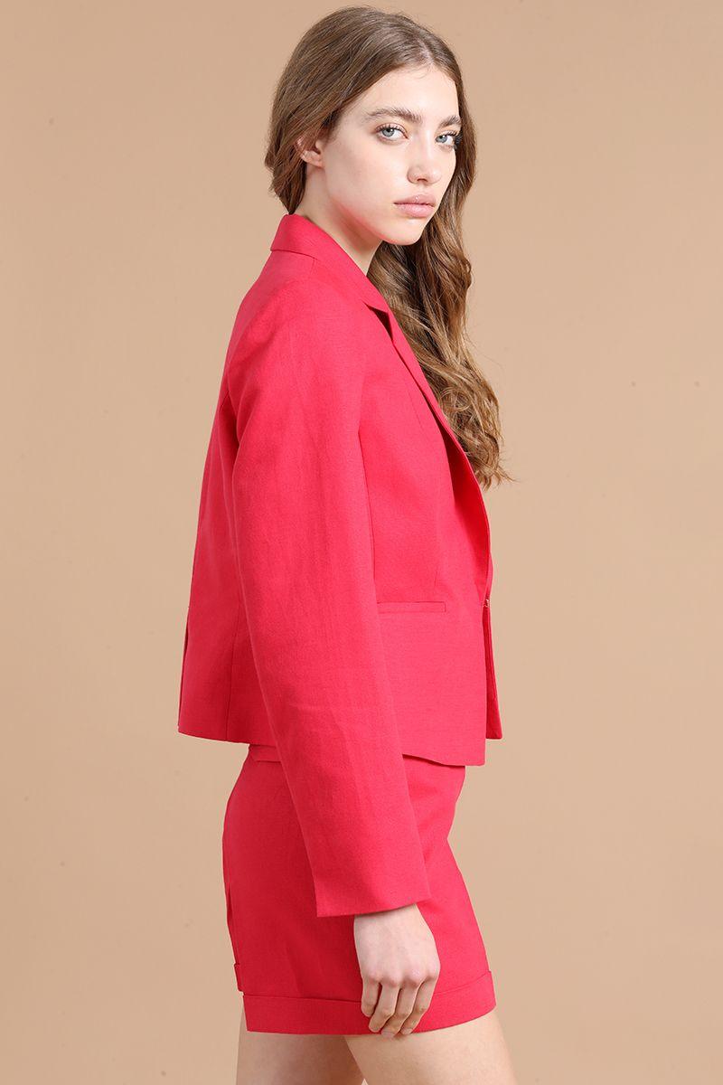 Blazer Cropped Lono Algodón, Guinda Liola-3