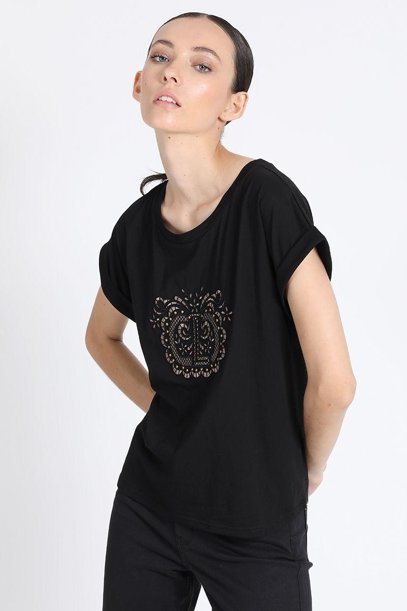 Polera Con Bordado, Negro Liola-4