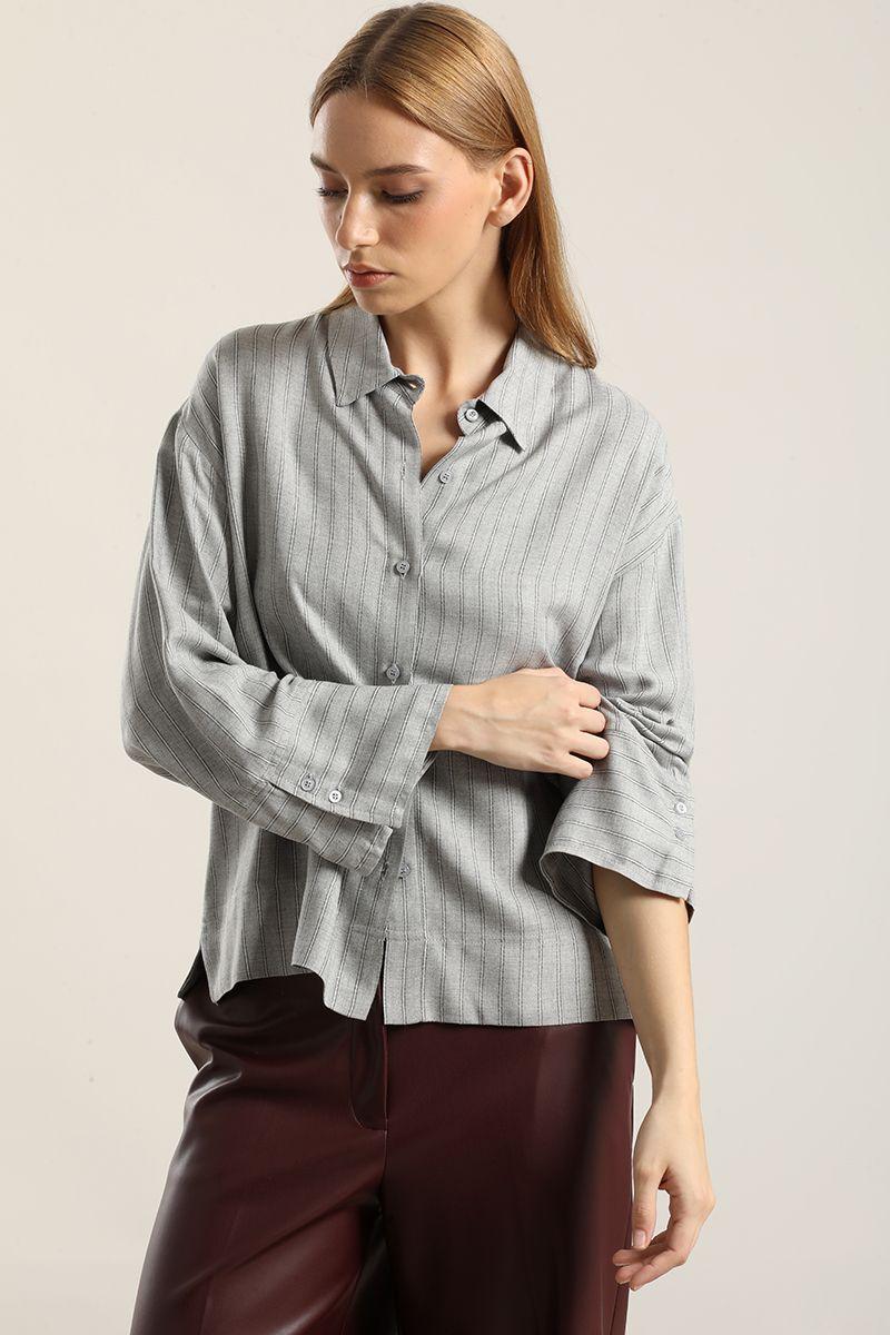 Blusa, fantasía rayas, gris Liola-3