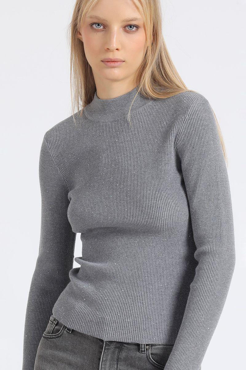 Sweater Tejido Punto, Aplicacion Lentejuelas, Gris Liola-2
