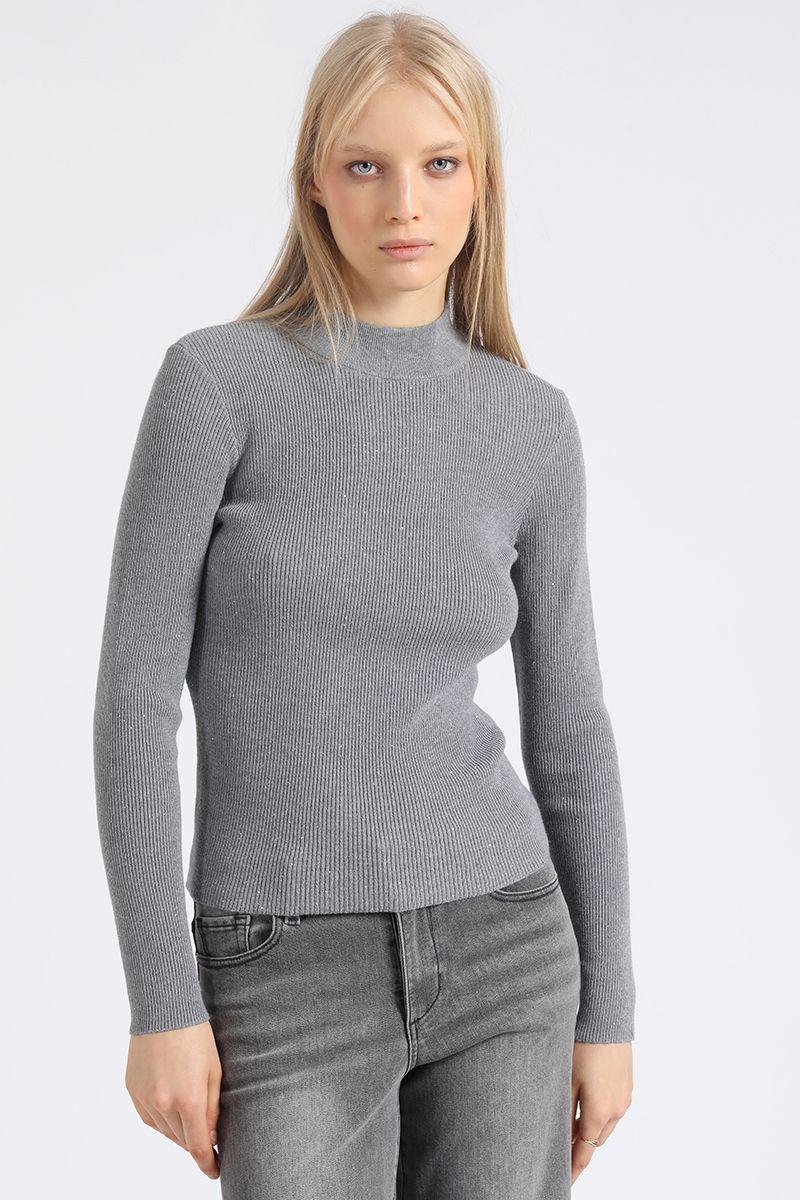 Sweater Tejido Punto, Aplicacion Lentejuelas, Gris Liola-4