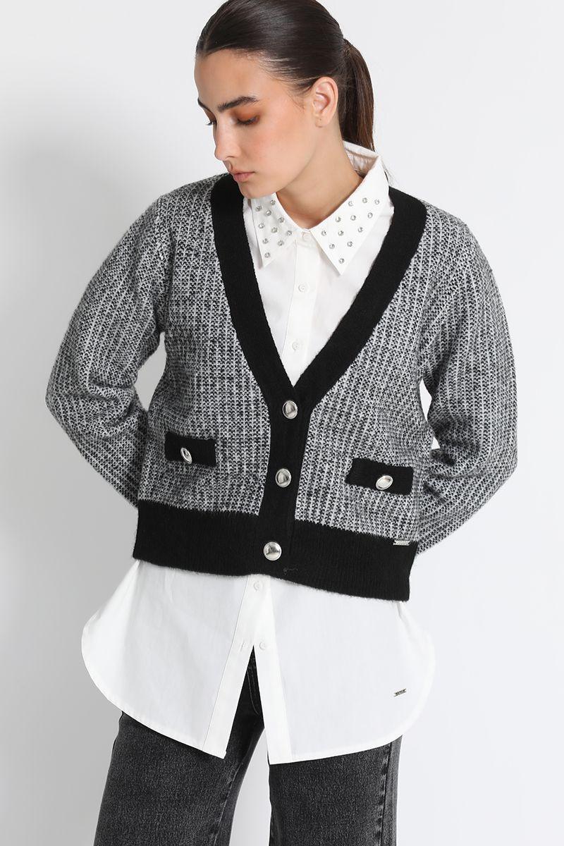 Jersey Tejido Tipo Cárdigan Gris Liola-0