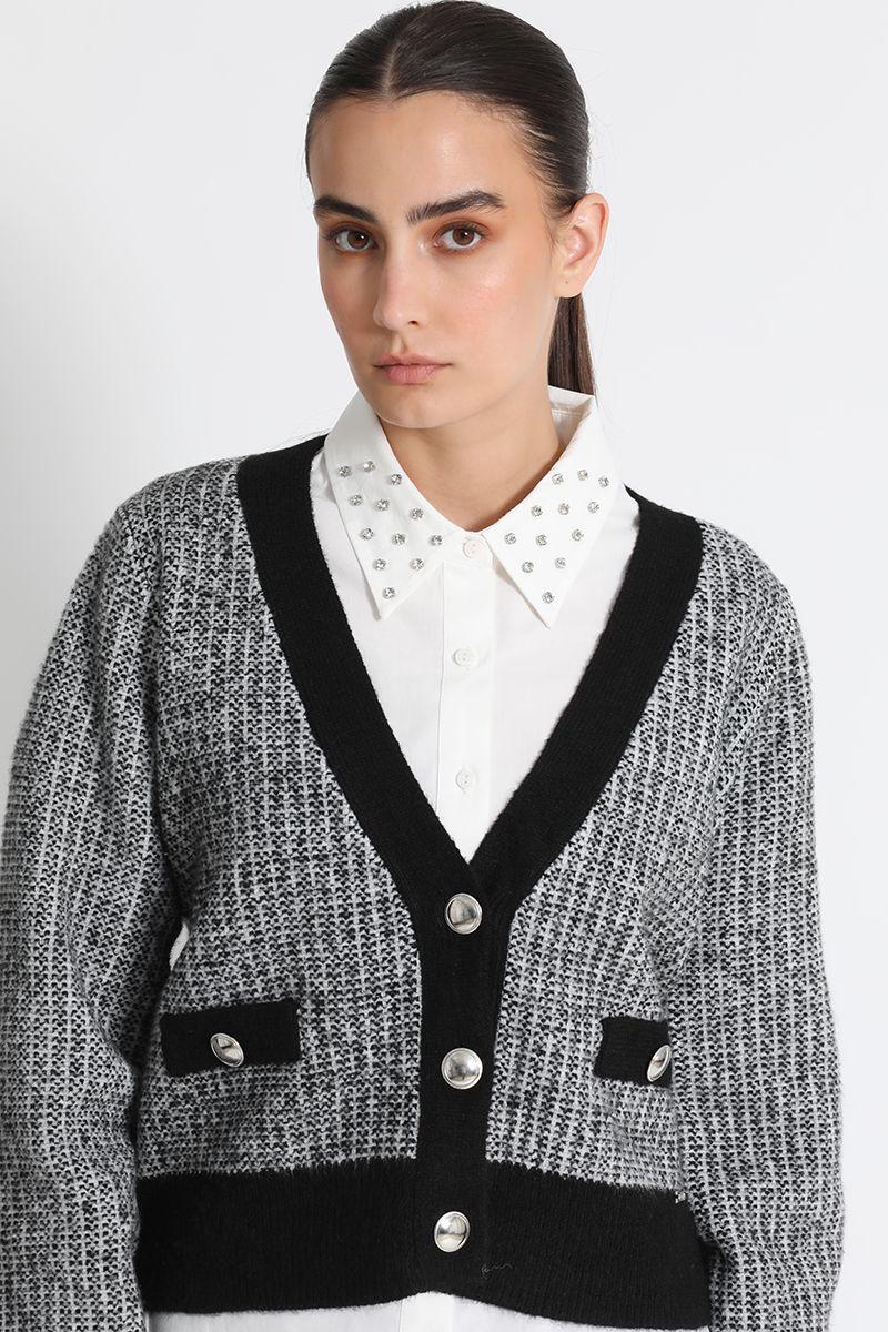 Jersey Tejido Tipo Cárdigan Gris Liola-4