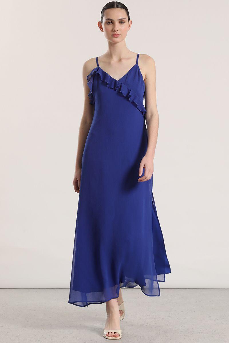 Vestido maxi volantes Liola mujer azulino-0
