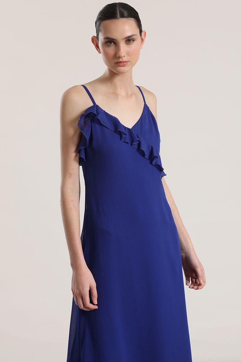 Vestido maxi volantes Liola mujer azulino-1