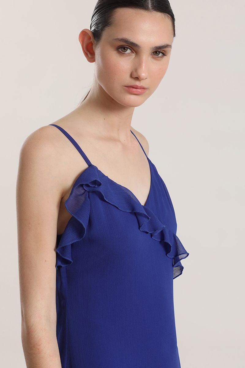 Vestido maxi volantes Liola mujer azulino-2