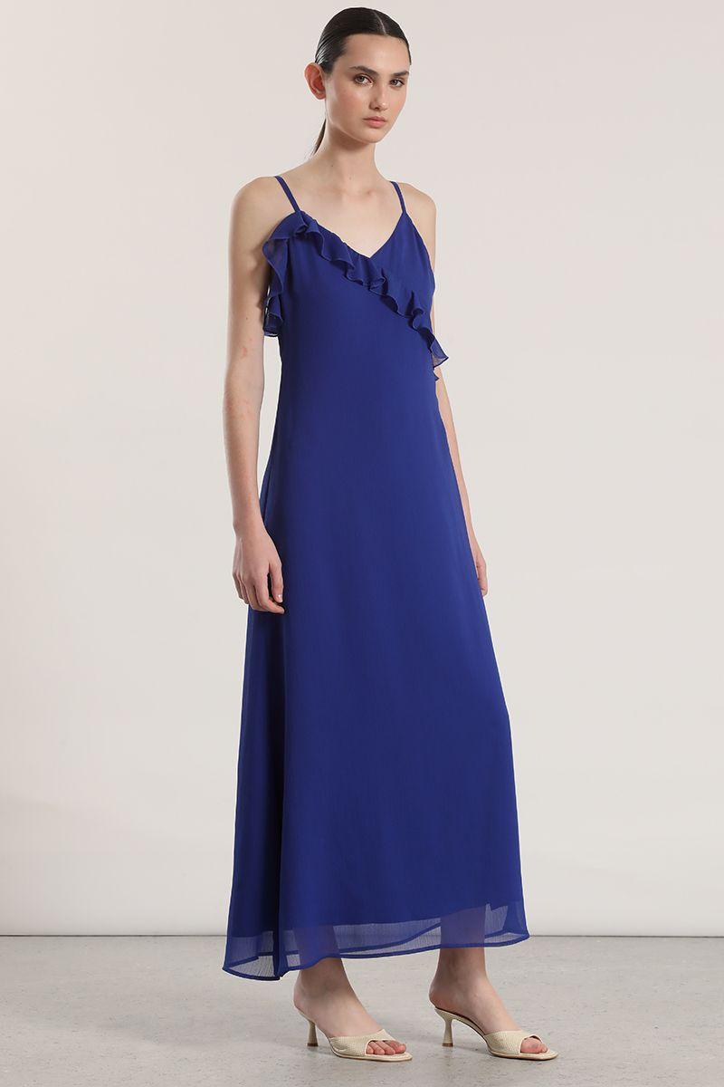 Vestido maxi volantes Liola mujer azulino-3