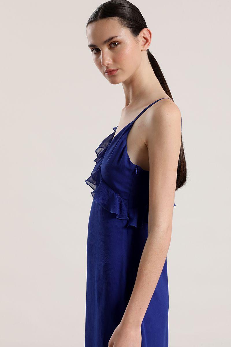 Vestido maxi volantes Liola mujer azulino-5