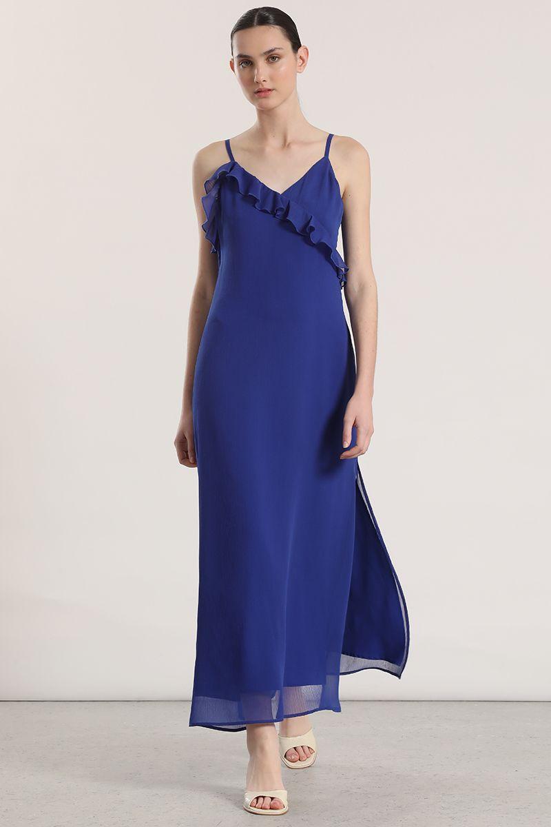 Vestido maxi volantes Liola mujer azulino-7