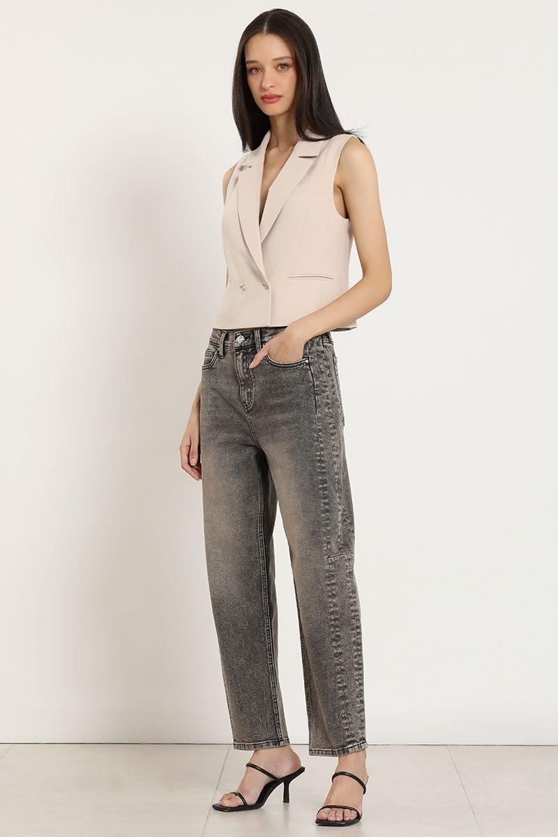 Jeans barrel, tiro alto, gris Liola-0