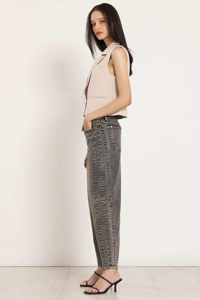 Jeans barrel, tiro alto, gris Liola-1