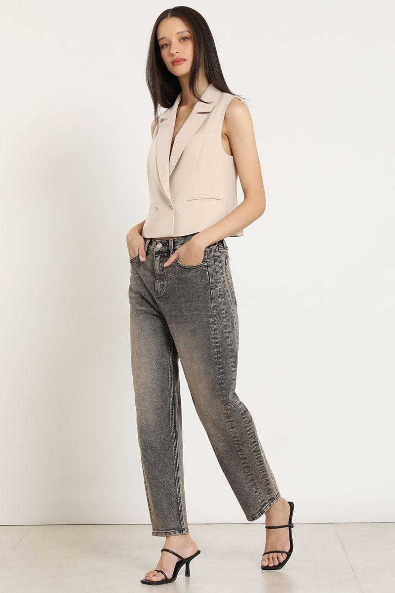 Jeans barrel, tiro alto, gris Liola-2