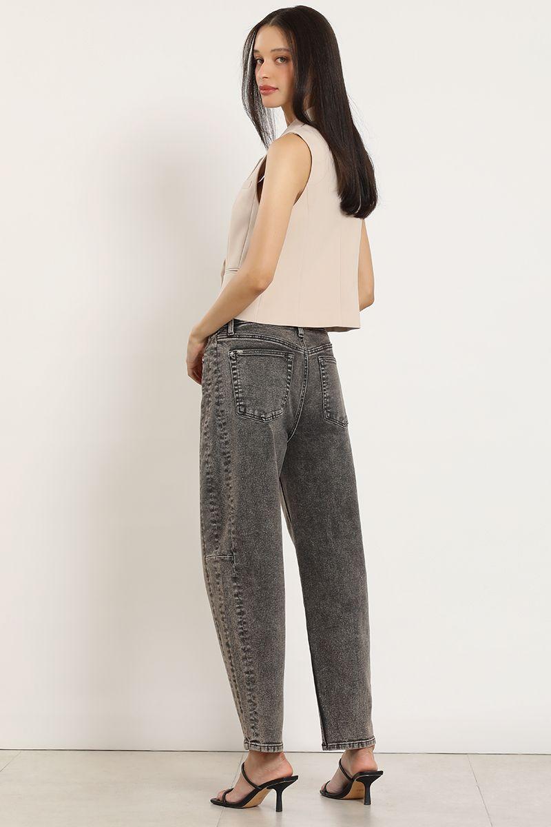Jeans barrel, tiro alto, gris Liola-3