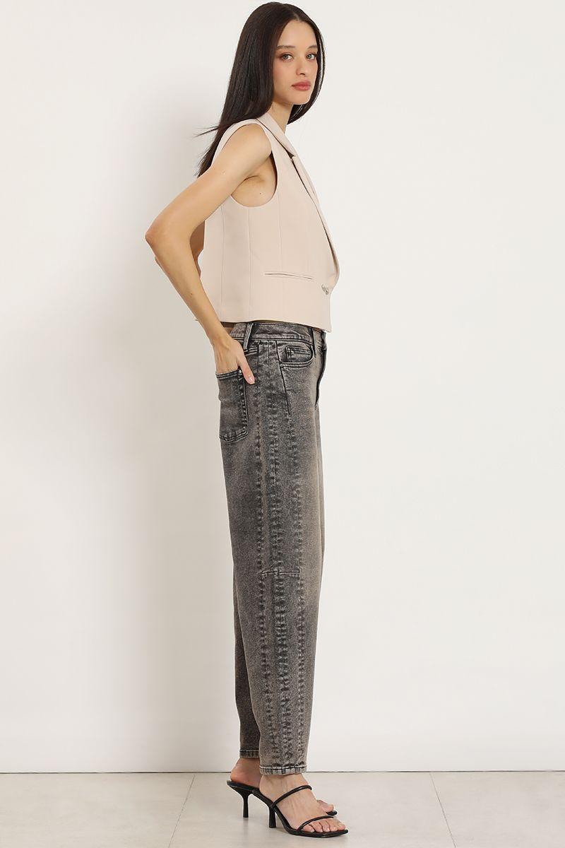 Jeans barrel, tiro alto, gris Liola-4