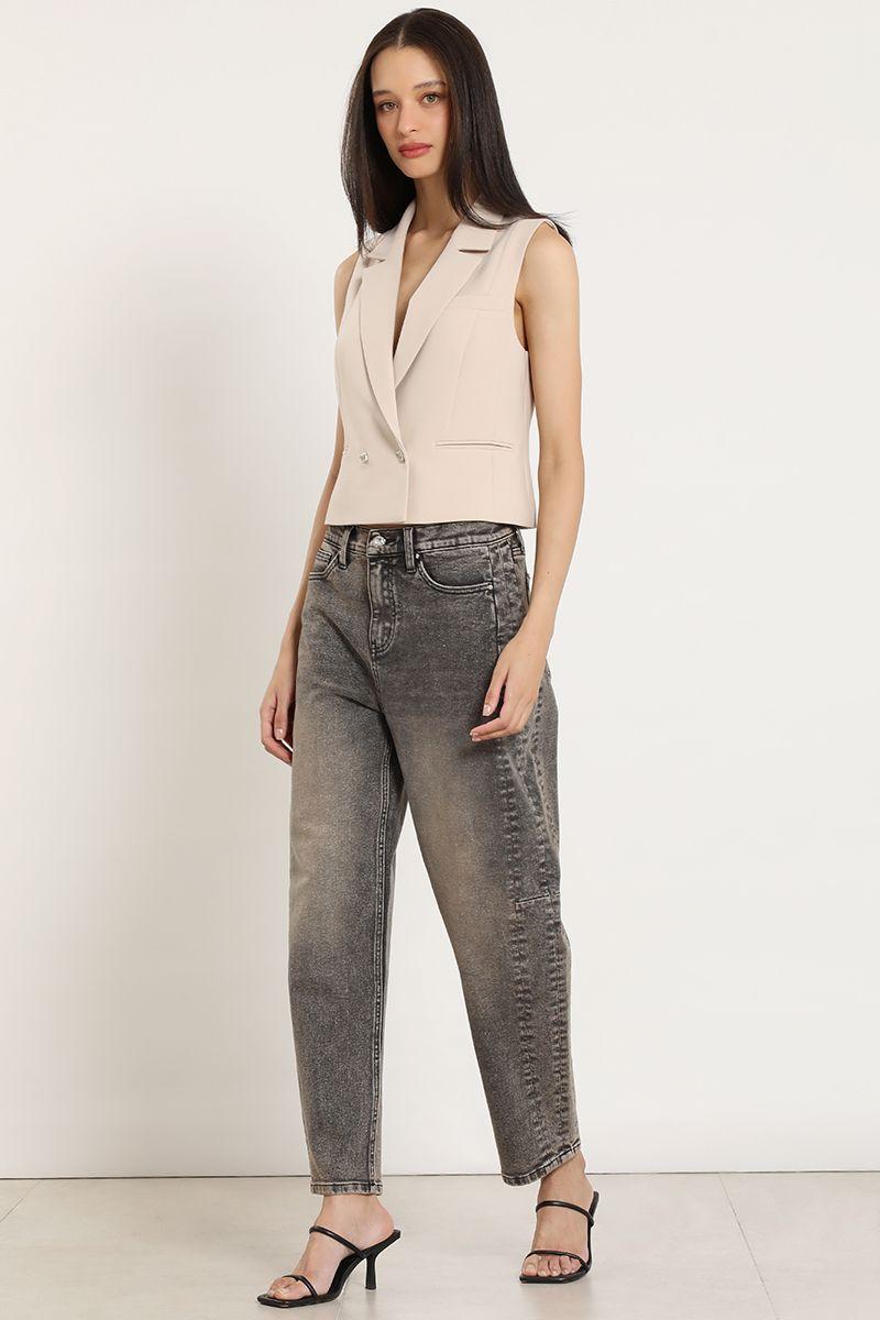 Jeans barrel, tiro alto, gris Liola-5