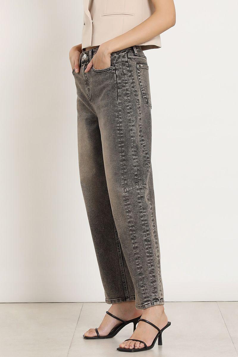 Jeans barrel, tiro alto, gris Liola-6