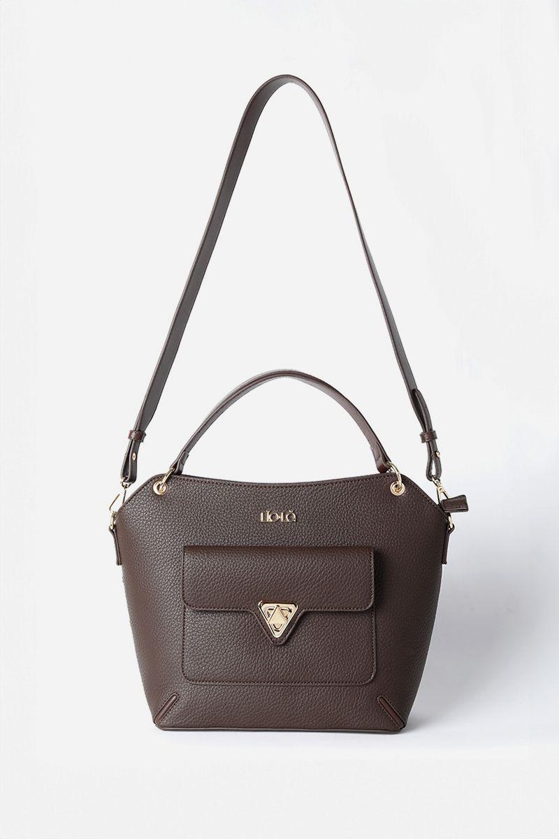 Cartera Mediana, Efecto Cuero Granulado, Chocolate Liola-2