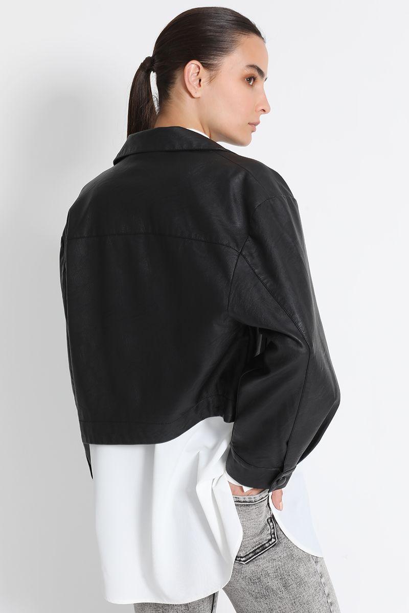 Chaqueta Recta Efecto Piel Negro Liola-4