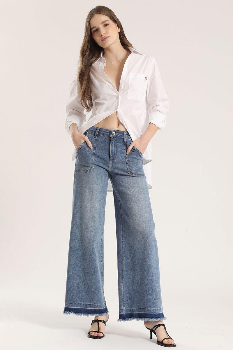 Jeans wide leg denim Liola mujer azul-0