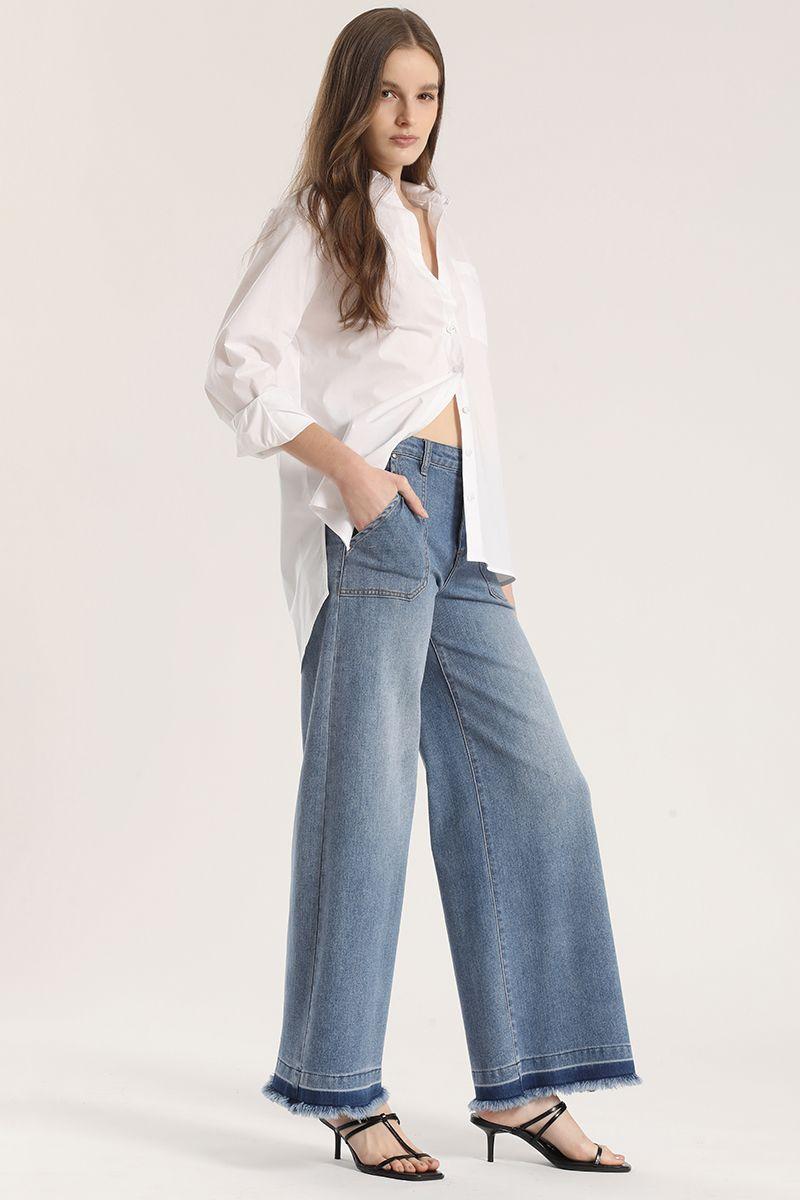Jeans wide leg denim Liola mujer azul-3