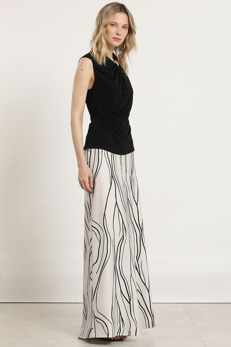 Pantalon ancho, estampado, beige Liola-2