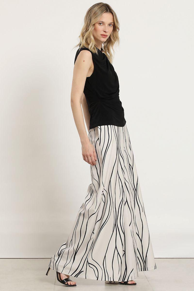 Pantalon ancho, estampado, beige Liola-3