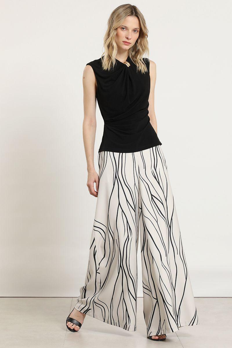 Pantalon ancho, estampado, beige Liola-4